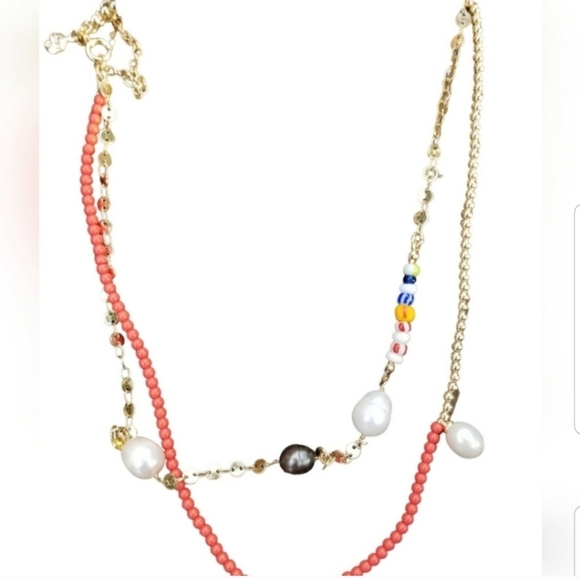 LOFT NWT COLORED GLASS BEAD & BAROQUE PEARL LAYERED NECKLACE - Picture 6 of 8